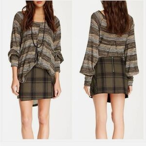 Free People Plaid Mini Skirt Olive Green Black Check Size 2